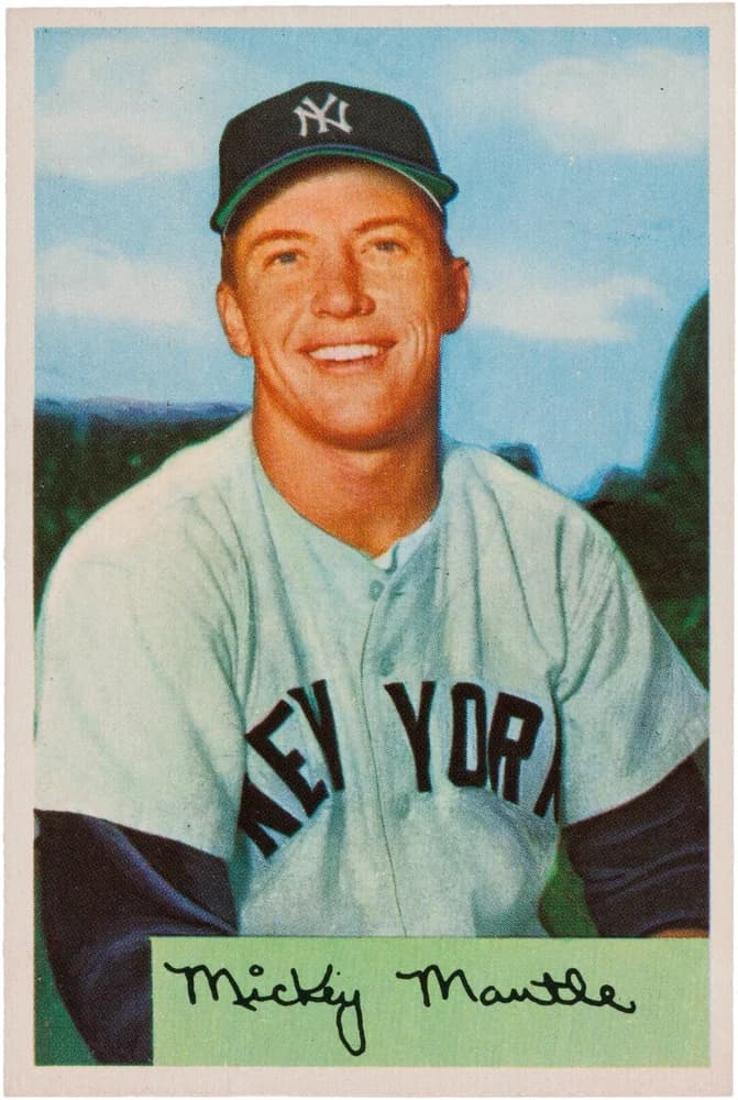 1954 Bowman #65 Mickey Mantle, New York Yankees. Public domain.