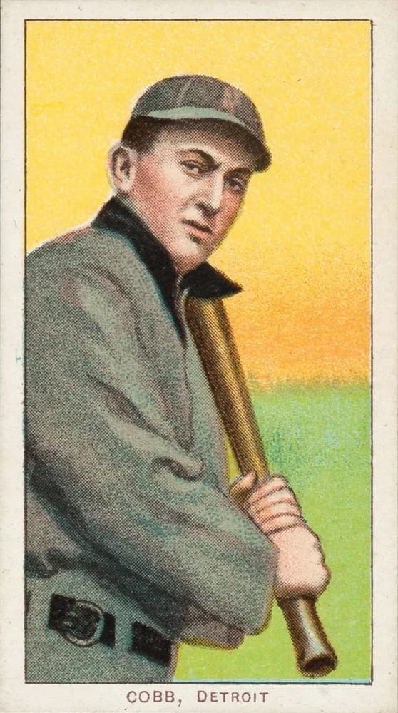 1909–11 T206 Ty Cobb, Detroit Tigers — American Tobacco Company. Public domain, Library of Congress.