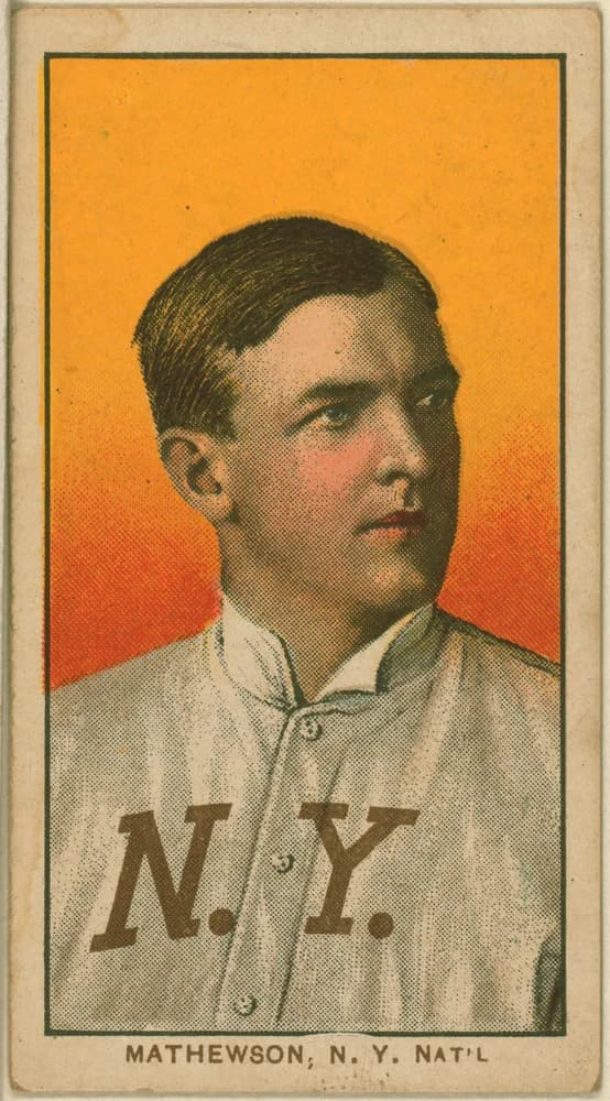 1909–11 T206 Christy Mathewson, New York Giants — American Tobacco Company. Public domain, Library of Congress.