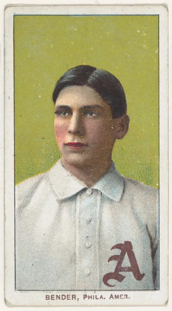 1909–11 T206 Chief Bender, Philadelphia Athletics — American Tobacco Company. CC0 Metropolitan Museum of Art.